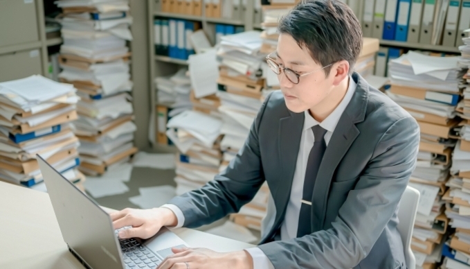 男性がパソコンを触っている様子